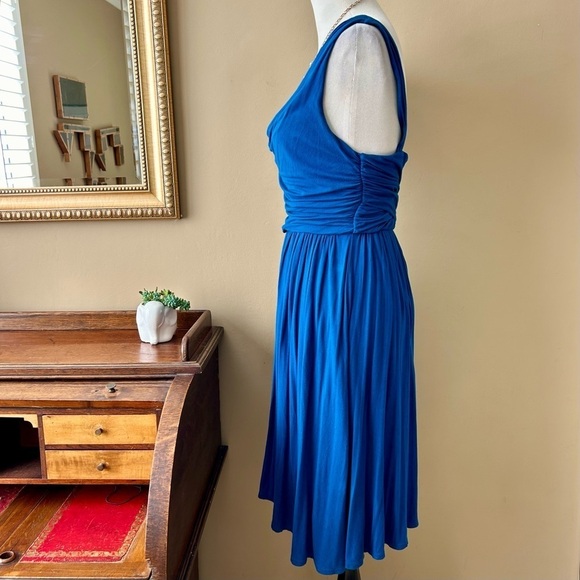 Anthropologie Deletta Pezza Dress Teal Blue Ruched Jersey Cowl Neck Size Small S - Picture 7 of 12